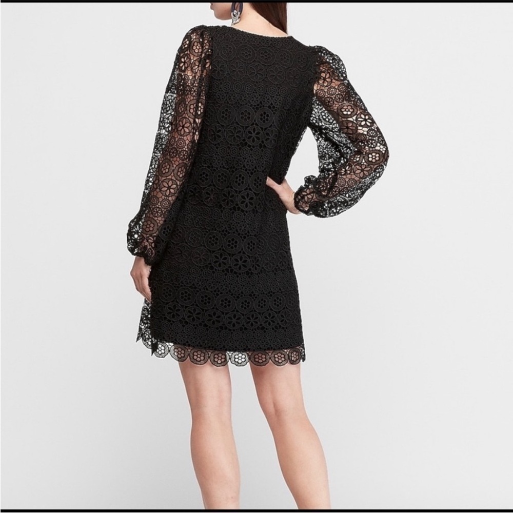 NWT Express Black Lace Crochet Long Sleeve Babydoll Dress Womens size L - Picture 2 of 15